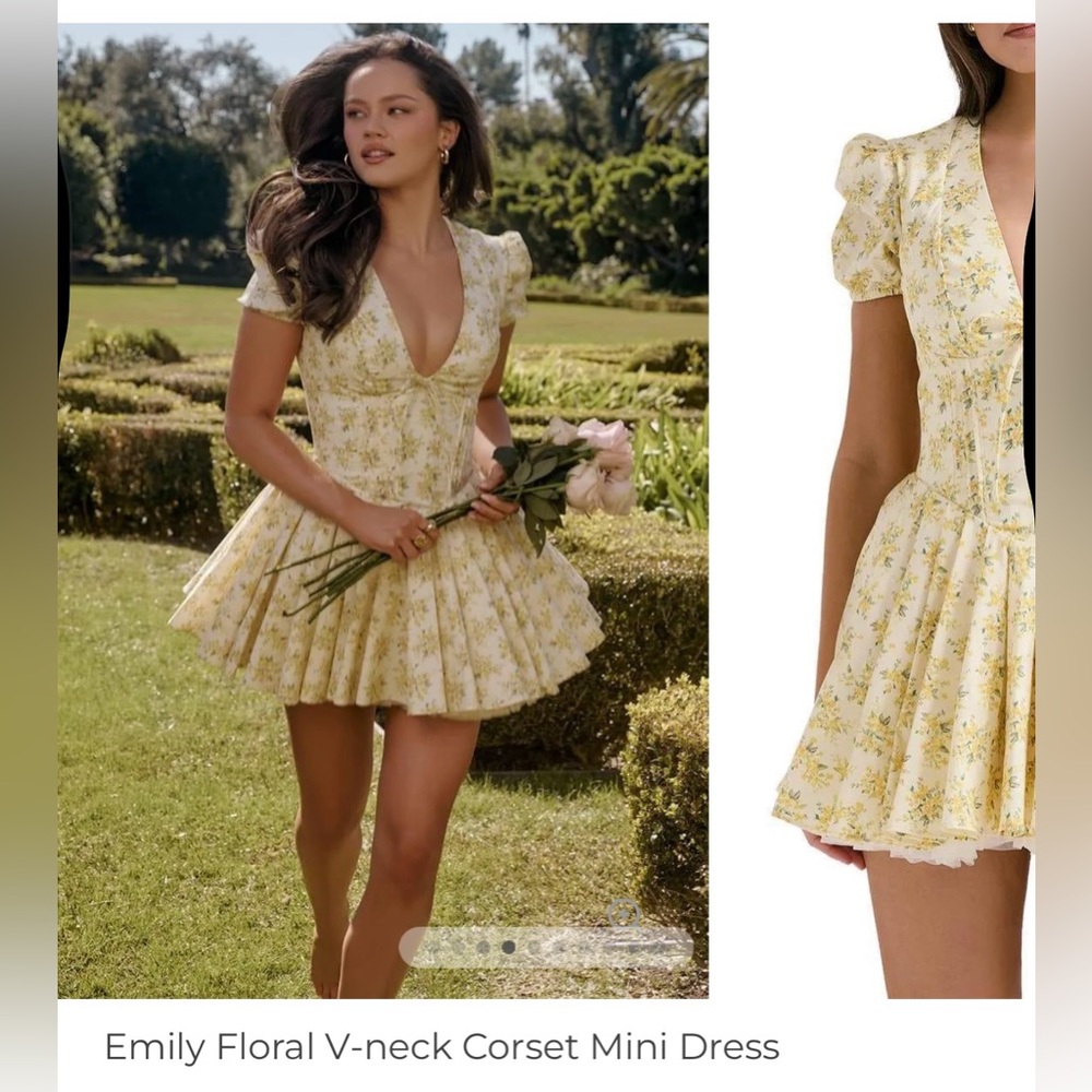 NWT Sunfere Floral V-Neck Corset Mini Dress - Picture 3 of 4